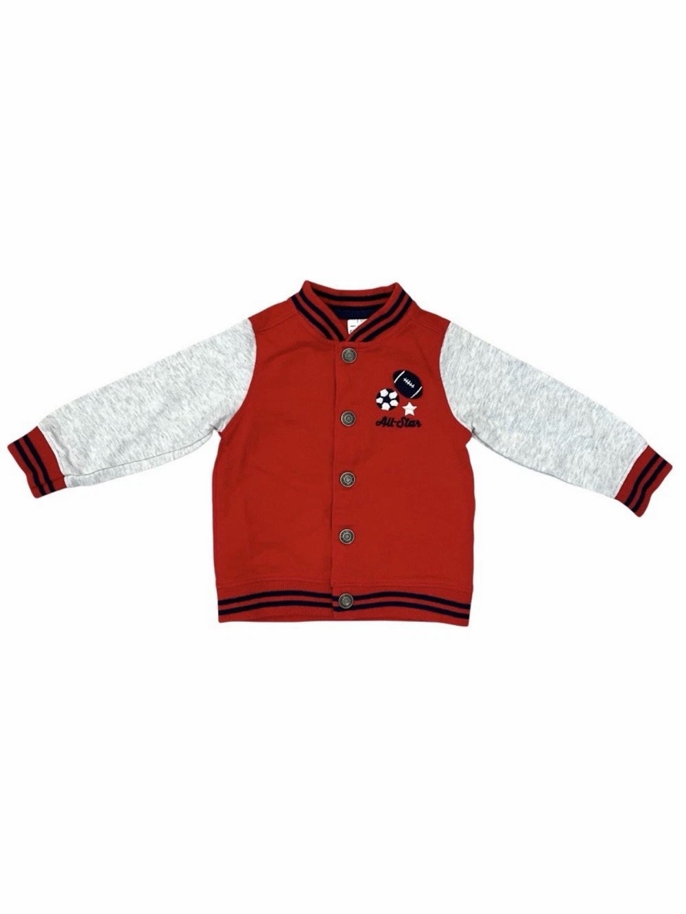 Carter’s Baby 18M All Star Jacket Soccer Football Sports Buttons Red Gray Cotton